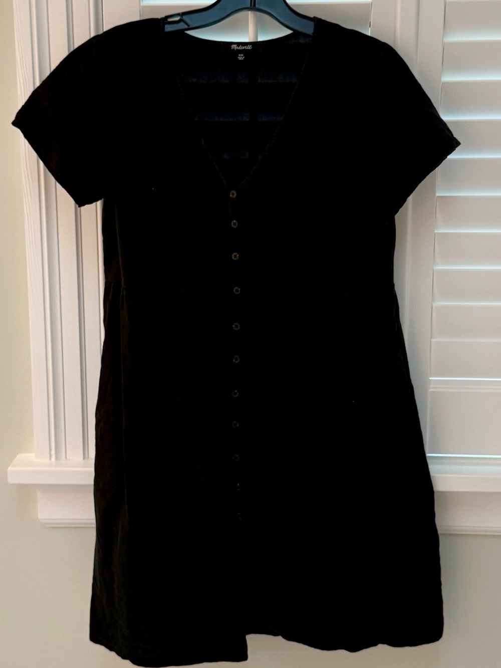 Madewell Black Short-Sleeve Button-Front Mini Dress
